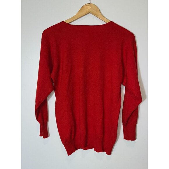 100% Cashmere Red 3/4 Sleeve Henley Sweater Soft Knit Button Placket Size 38 - Picture 4 of 7